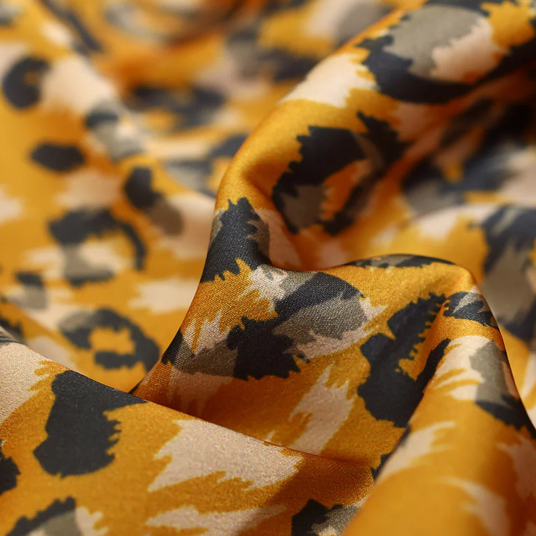 printed satin dress material Blue Tile Silky Satin Fabric: Digital Print Dress Fabric By The Yard