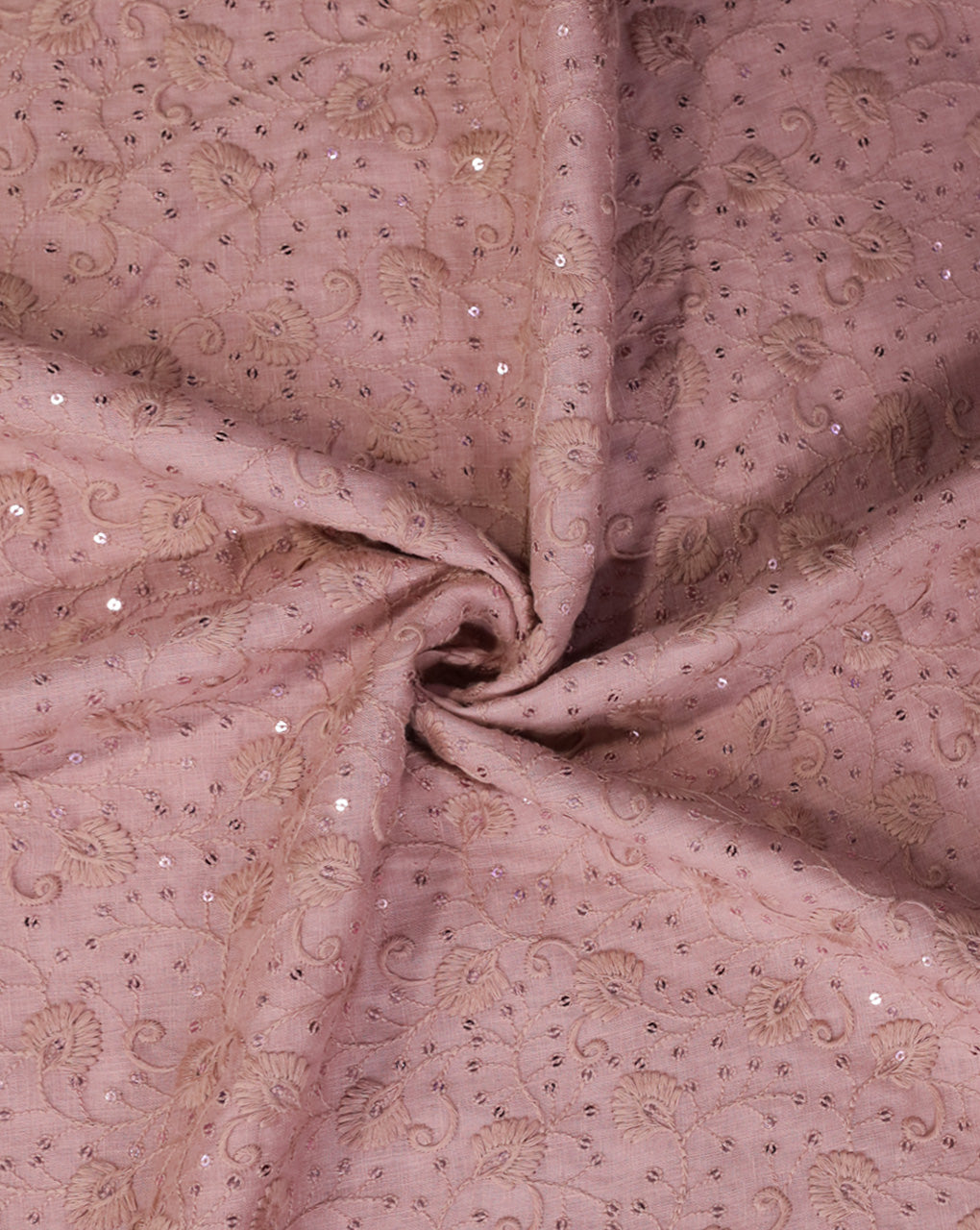 LIGHT PINK FLORAL DESIGN LINEN EMBROIDERY FABRIC Sahni Fabs
