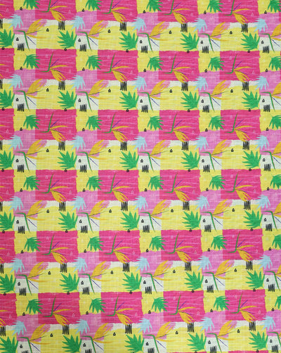 FLORAL AND LEAFS DESIGN POLYESTER SEERSUCKER DIGITAL PRINTED FABRIC