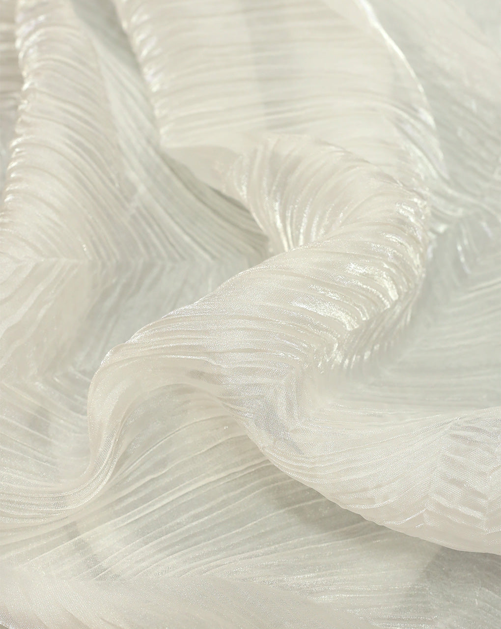 WHITE PLEATED SATIN ORGANZA FABRIC