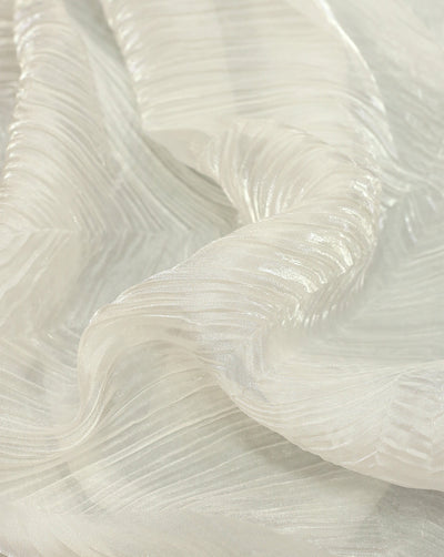 WHITE PLEATED SATIN ORGANZA FABRIC