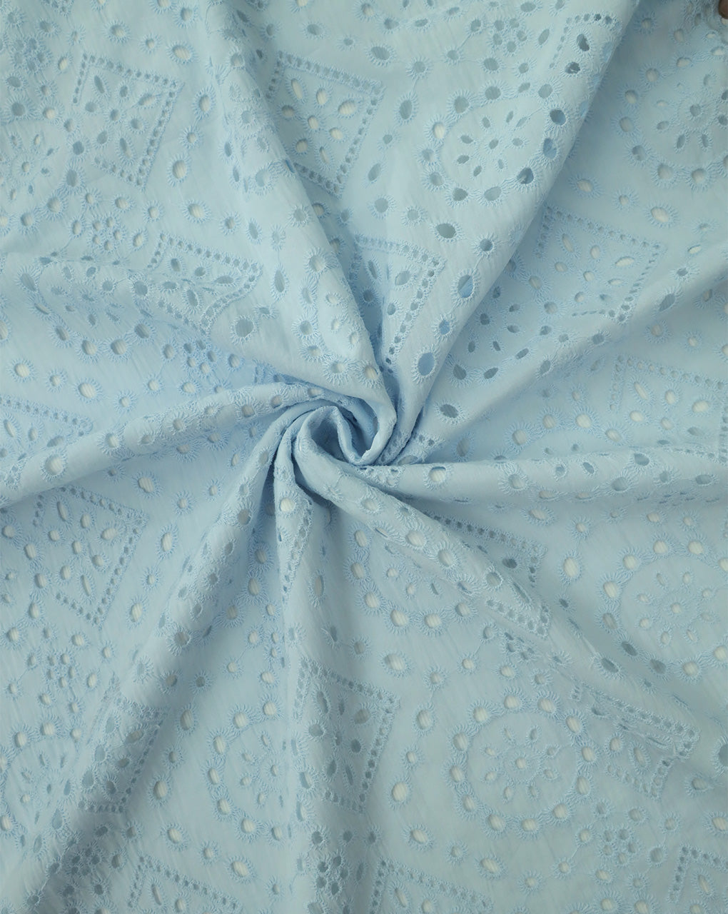 BLUE SHADE COTTON SCHIFFLI EMBROIDERY FABRIC