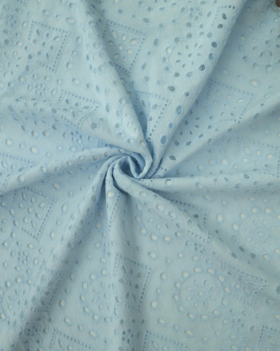 BLUE SHADE COTTON SCHIFFLI EMBROIDERY FABRIC
