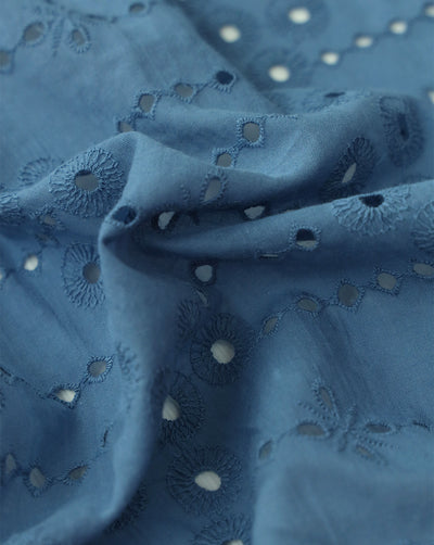 BLUE SHADE COTTON SCHIFFLI EMBROIDERY FABRIC