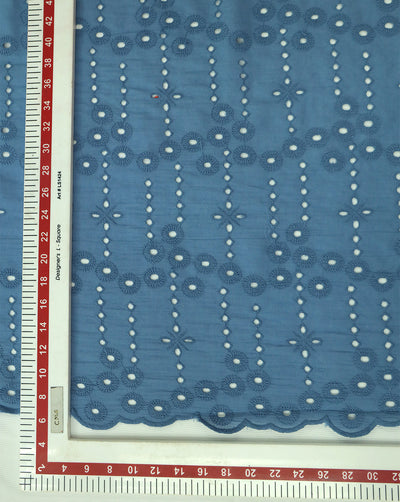 BLUE SHADE COTTON SCHIFFLI EMBROIDERY FABRIC