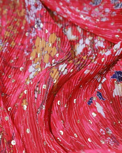 MULTICOLOR POLYESTER PLEATED FABRIC WITH SEQUINS