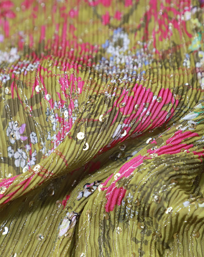 MULTICOLOR POLYESTER PLEATED FABRIC WITH SEQUINS