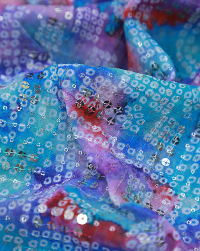 MULTICOLOR CHINON CHIFFON FABRIC WITH SEQUINS EMBROIDERY