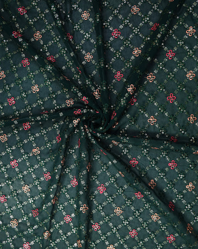 DARK GREEN GEORGETTE SEQUINS EMBROIDERY FABRIC