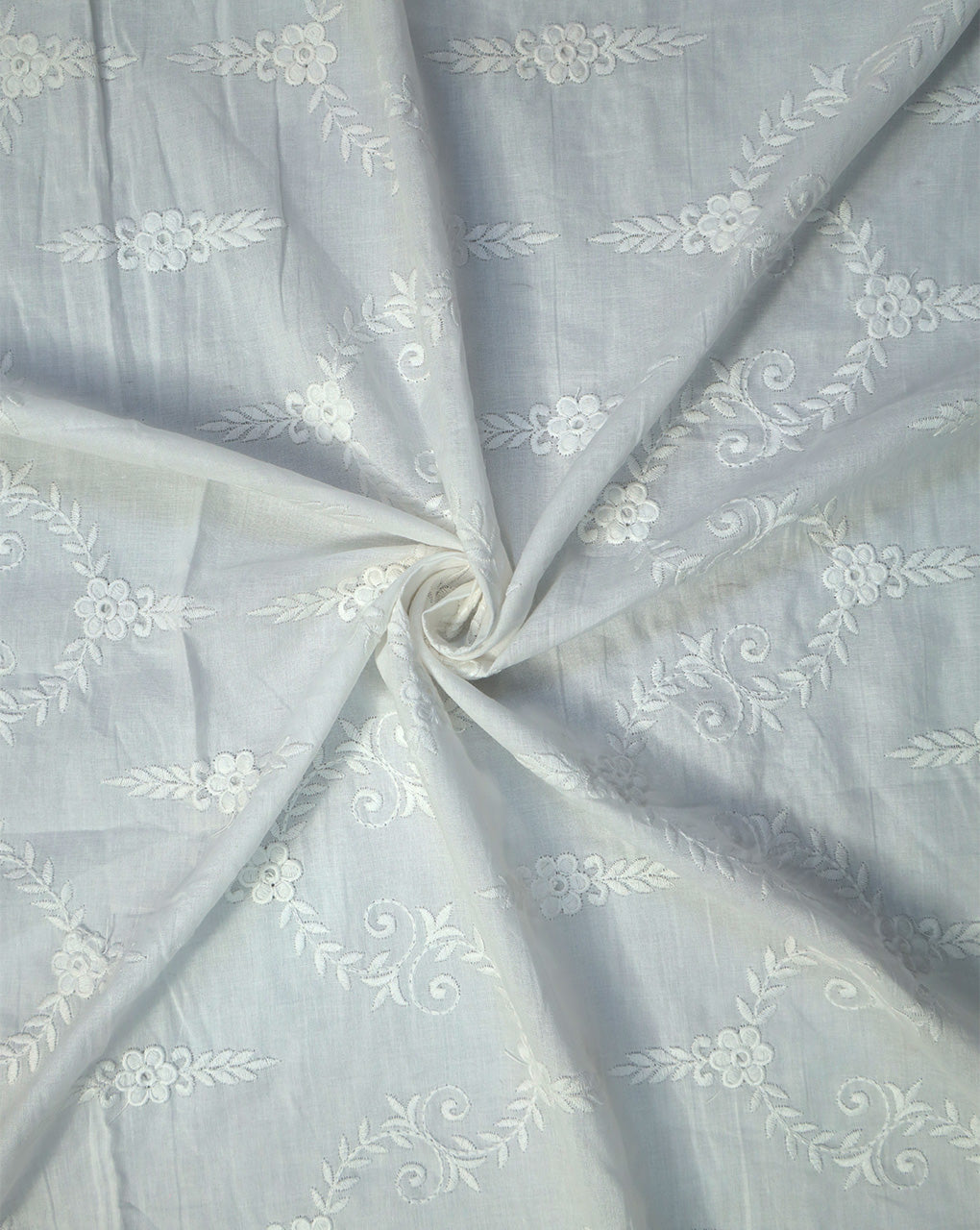 WHITE COTTON VOILE EMBROIDERY FABRIC