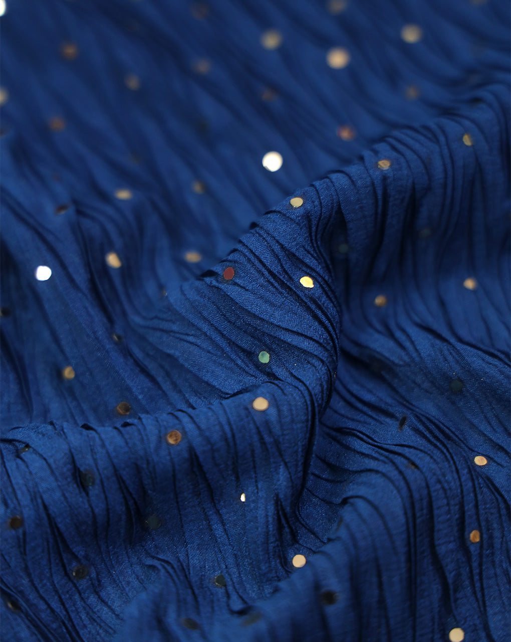 DARK BLUE POLYESTER CREPE SEQUINS FABRIC