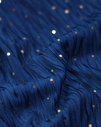 DARK BLUE POLYESTER CREPE SEQUINS FABRIC