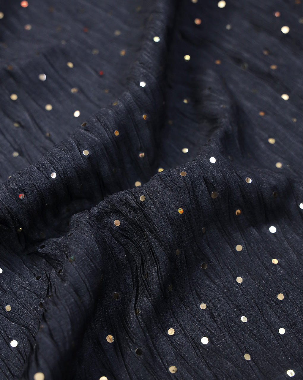 BLACK POLYESTER CREPE SEQUINS FABRIC