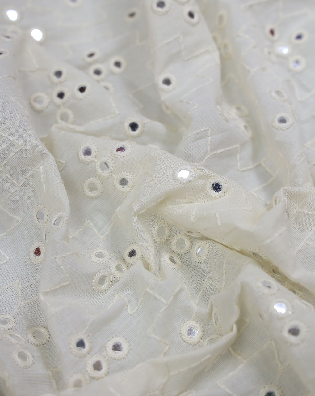 DYEABLE COTTON MIRROR WORK EMBROIDERY FABRIC