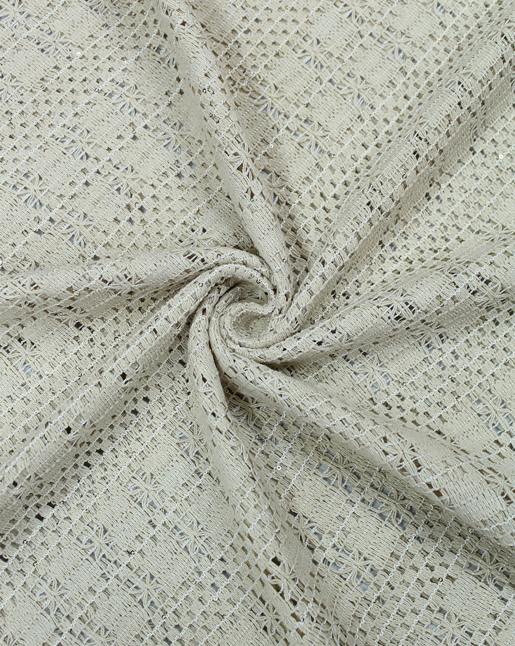 GREIGE COTTON SEQUINS EMBROIDERY FABRIC