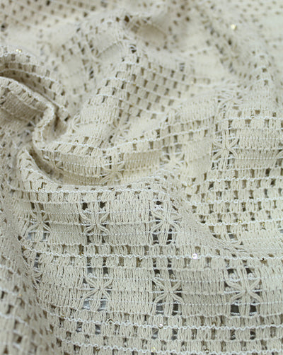 GREIGE COTTON SEQUINS EMBROIDERY FABRIC