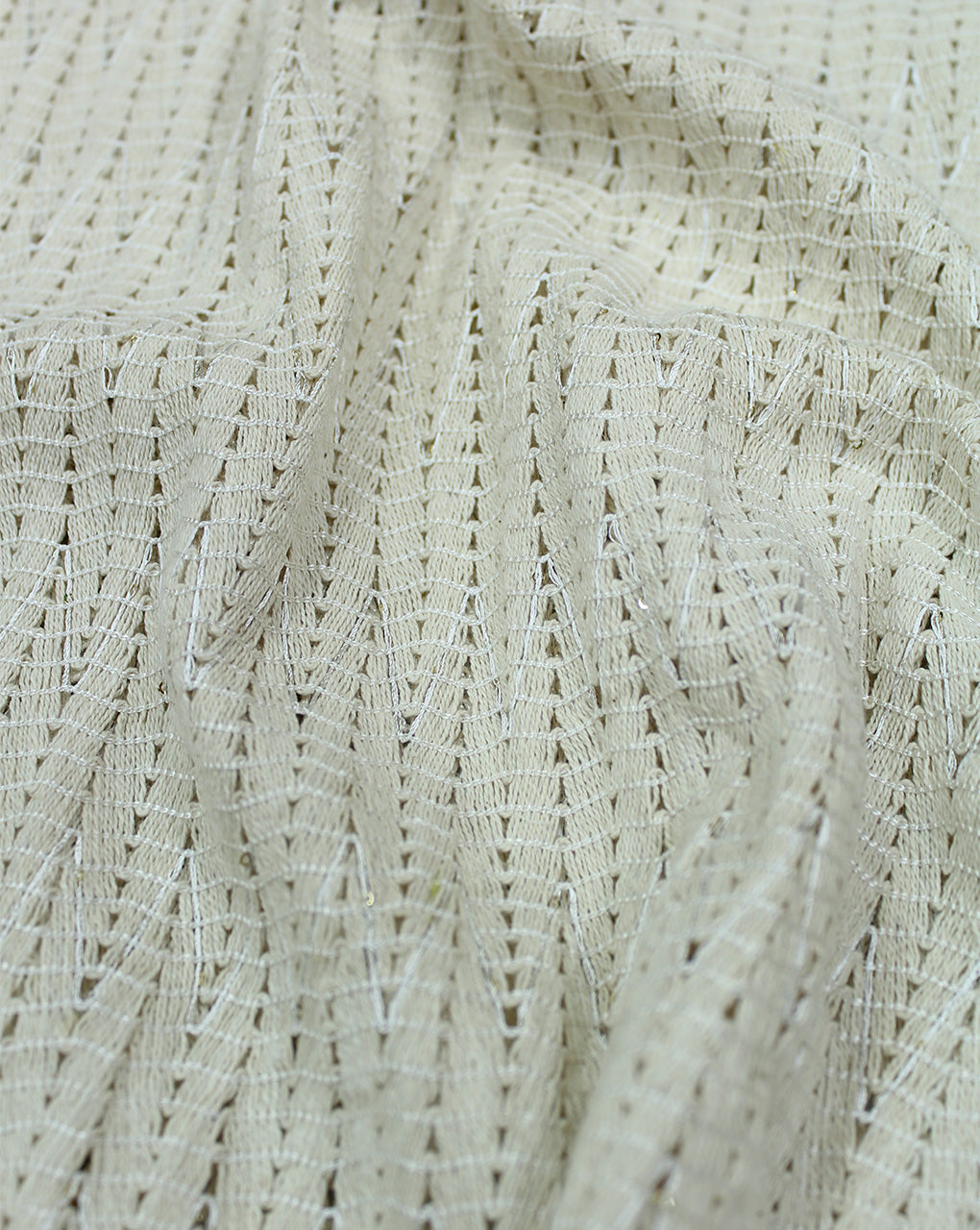 GREIGE COTTON SEQUINS EMBROIDERY FABRIC