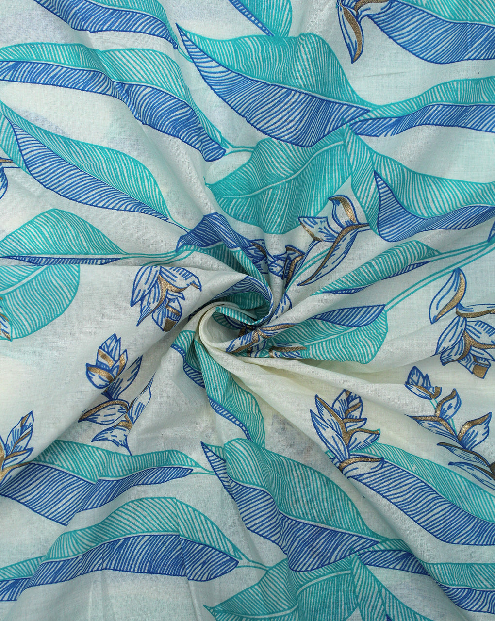 WHITE & MULTICOLOR LEAFS DESIGN COTTON PRINTED FABRIC