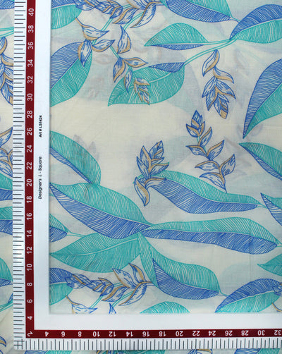 WHITE & MULTICOLOR LEAFS DESIGN COTTON PRINTED FABRIC