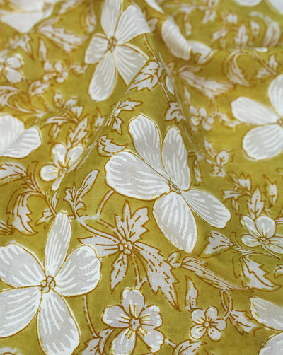 YELLOW FLORAL DESIGN COTTON PRINTED FABRIC