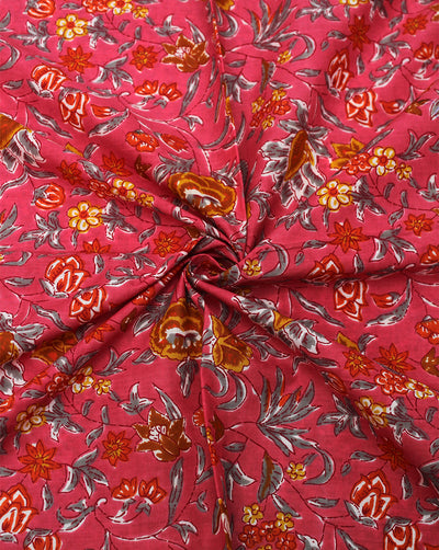 PINK & MULTICOLOR FLORAL DESIGN COTTON PRINTED FABRIC