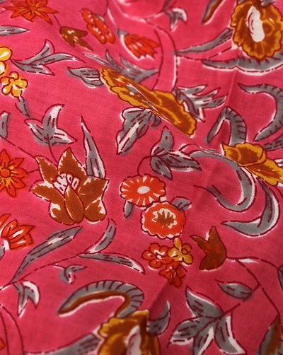 PINK & MULTICOLOR FLORAL DESIGN COTTON PRINTED FABRIC