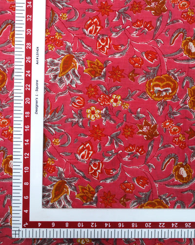 PINK & MULTICOLOR FLORAL DESIGN COTTON PRINTED FABRIC