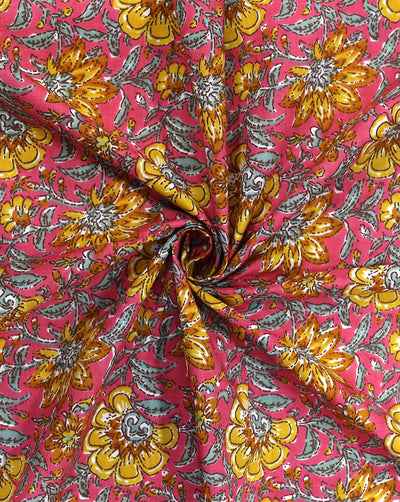 PINK & YELLOW FLORAL DESIGN COTTON PRINTED FABRIC