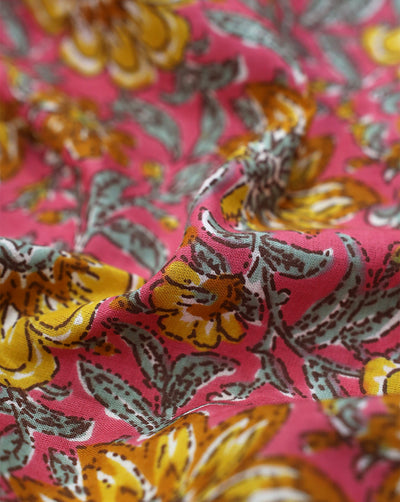 PINK & YELLOW FLORAL DESIGN COTTON PRINTED FABRIC