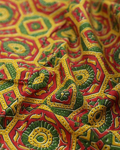 YELLOW & MULTICOLOR ABSTRACT DESIGN COTTON PRINTED FABRIC