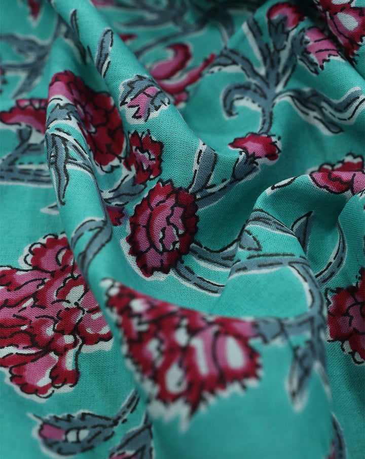 SEA GREEN FLORAL DESIGN COTTON PRINTED FABRIC – Sahni Fabs
