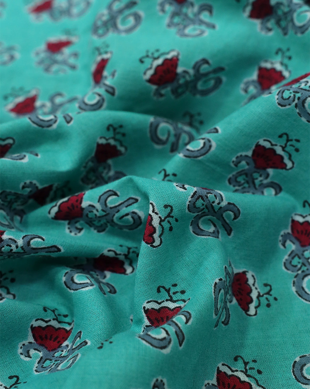 SEA GREEN ABSTRACT DESIGN COTTON PRINTED FABRIC