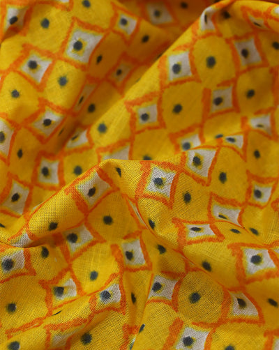 YELLOW ABSTRACT DESIGN COTTON PRINTED FABRIC