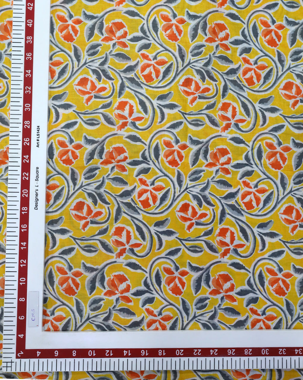 YELLOW & MULTICOLOR LEAFS DESIGN COTTON PRINTED FABRIC