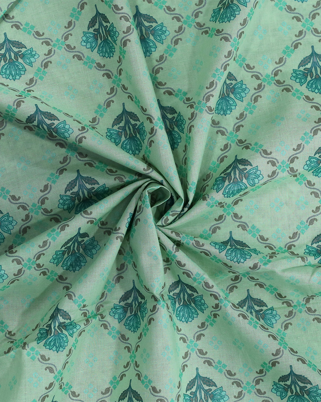 LIGHT GREEN FLORAL DESIGN COTTON PRINTED FABRIC