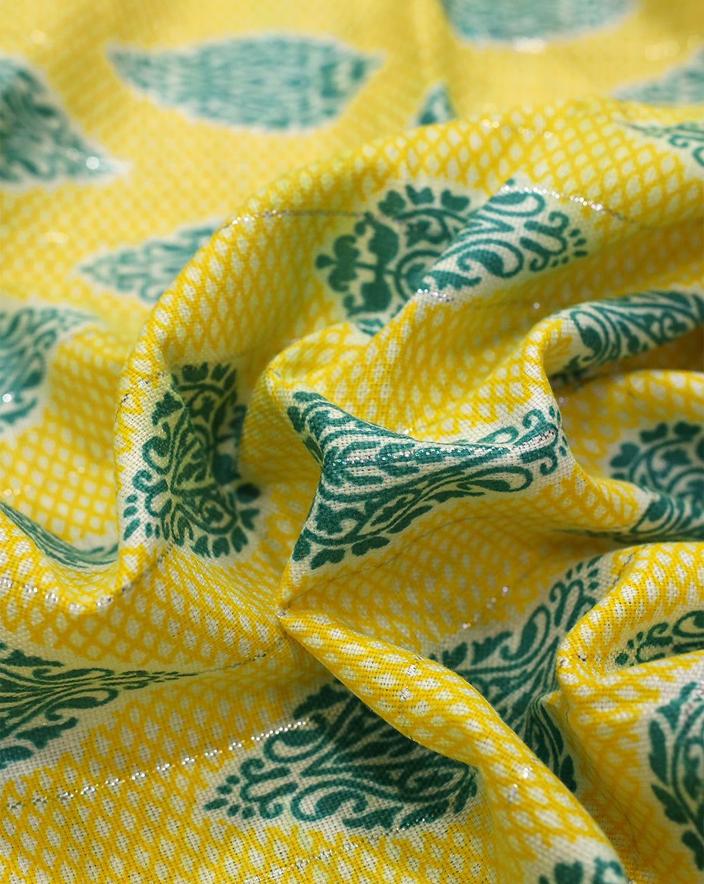 YELLOW & GREEN ABSTRACT DESIGN COTTON PRINTED FABRIC