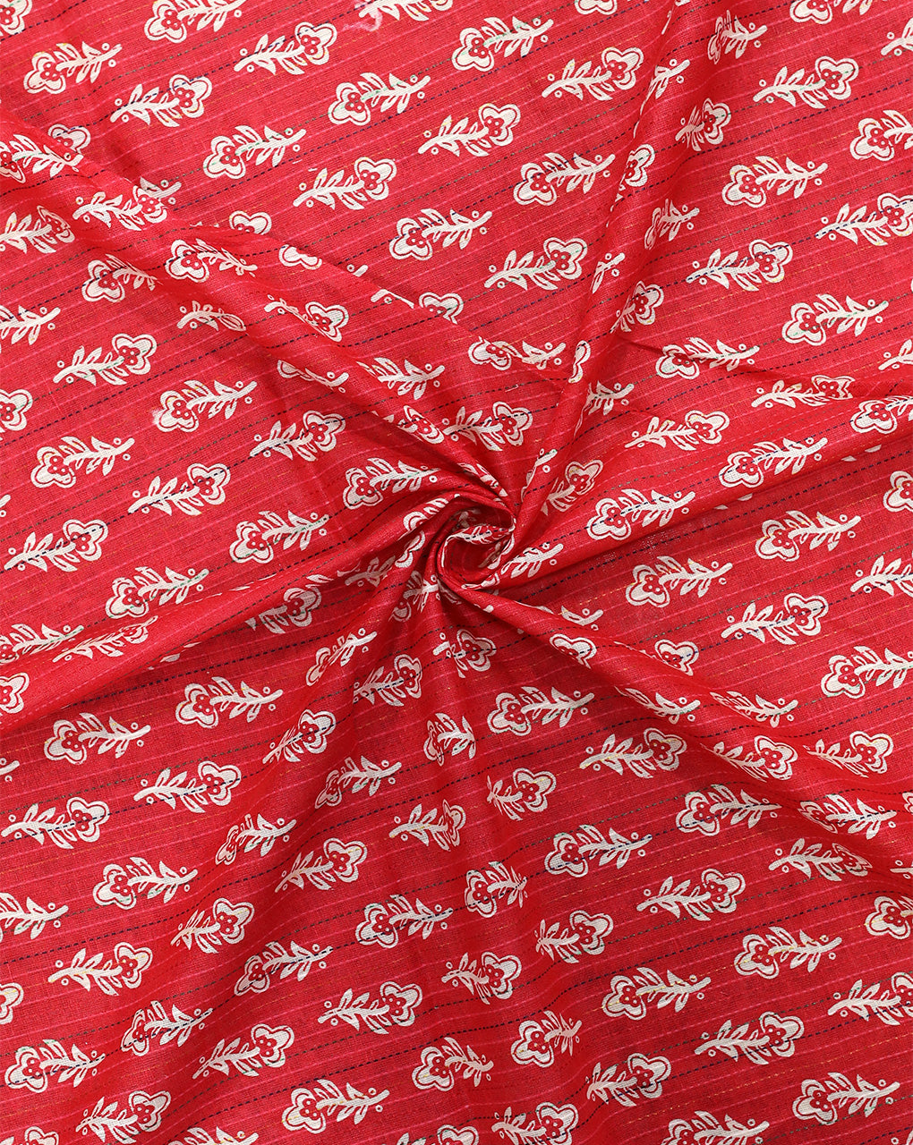 RED & WHITE SMALL FLORAL DESIGN COTTON PRINTED FABRIC
