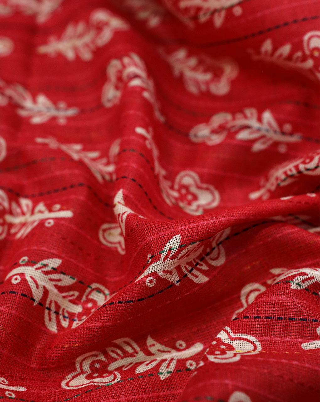 RED & WHITE SMALL FLORAL DESIGN COTTON PRINTED FABRIC