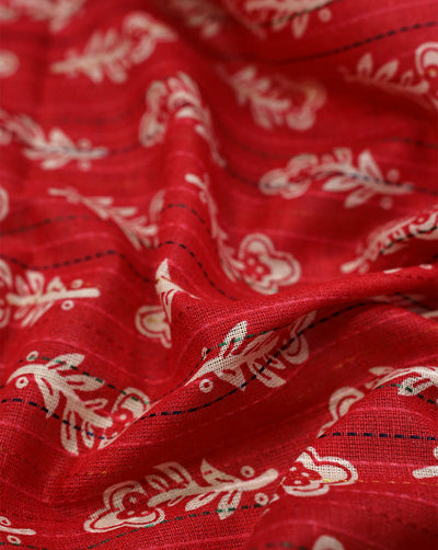 RED & WHITE SMALL FLORAL DESIGN COTTON PRINTED FABRIC