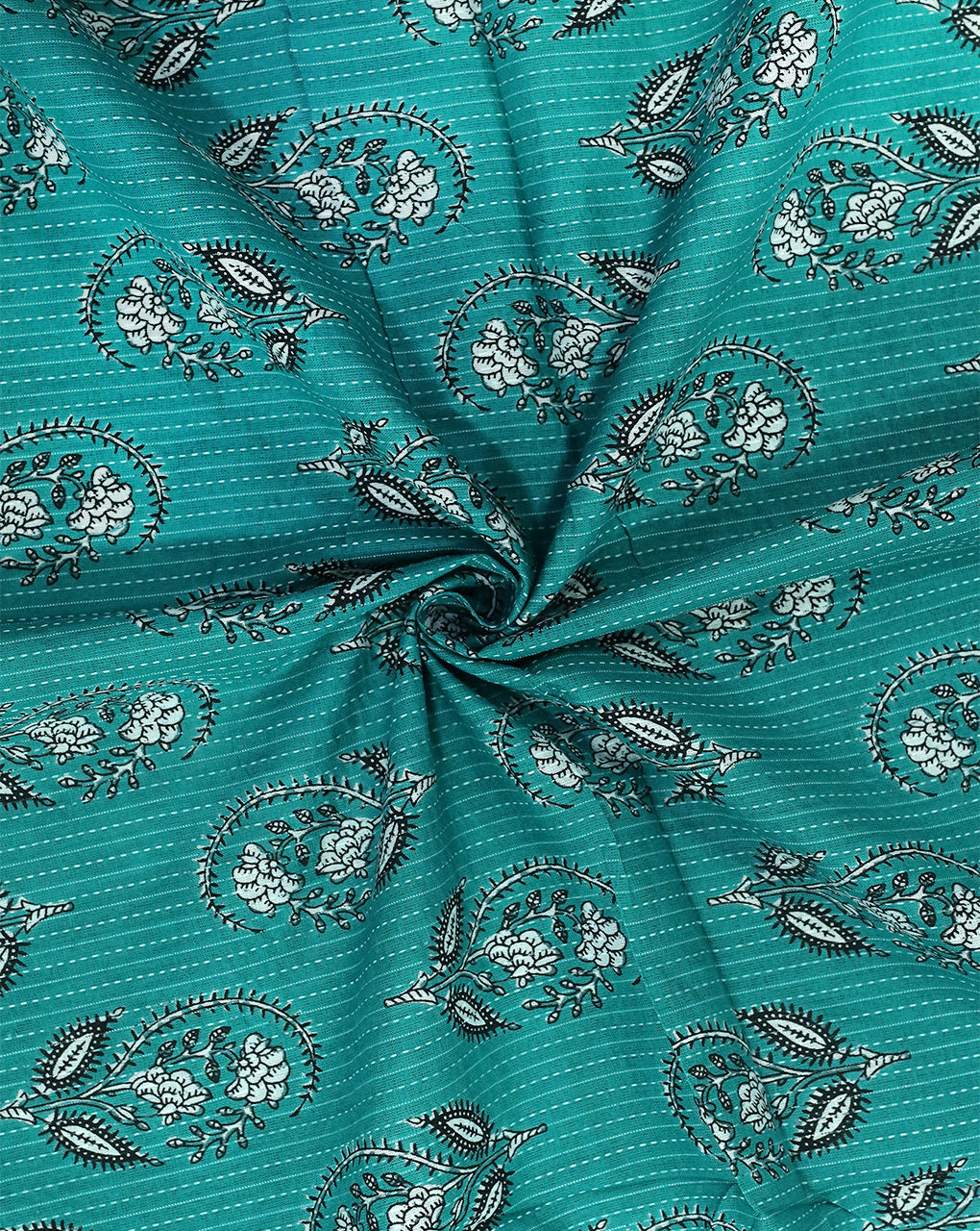 SEA GREEN FLORAL DESIGN COTTON PRINTED FABRIC