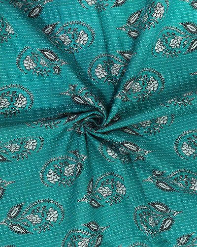 SEA GREEN FLORAL DESIGN COTTON PRINTED FABRIC