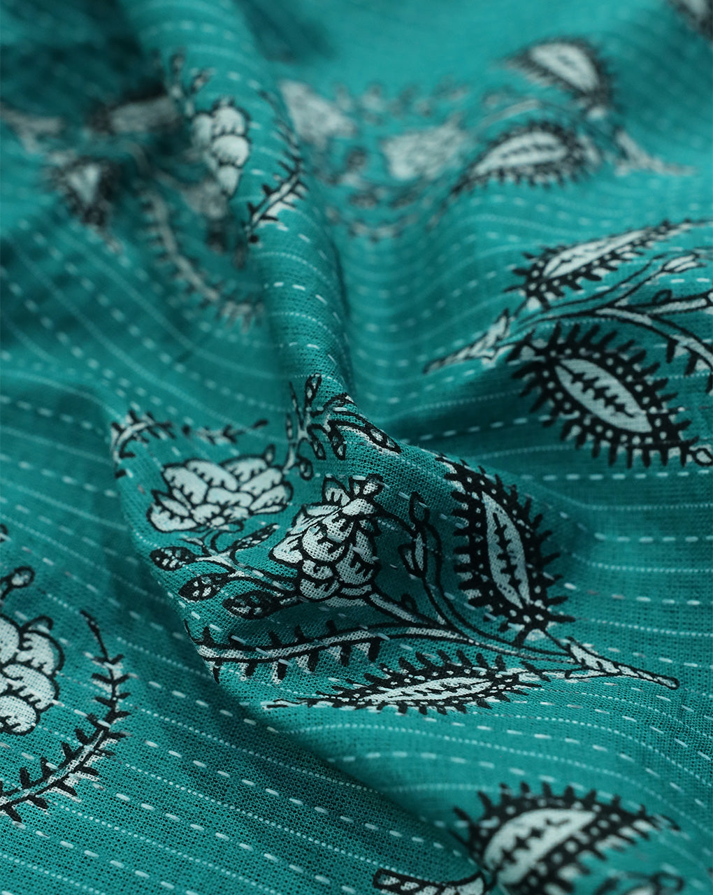 SEA GREEN FLORAL DESIGN COTTON PRINTED FABRIC