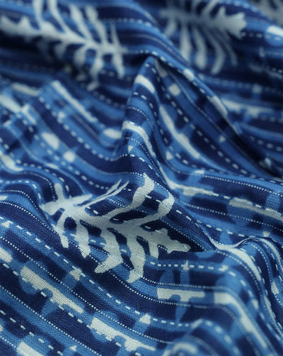 BLUE & WHITE ABSTRACT DESIGN COTTON PRINTED FABRIC