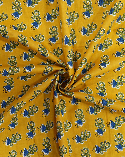 YELLOW & BLUE FLORAL DESIGN COTTON PRINTED FABRIC