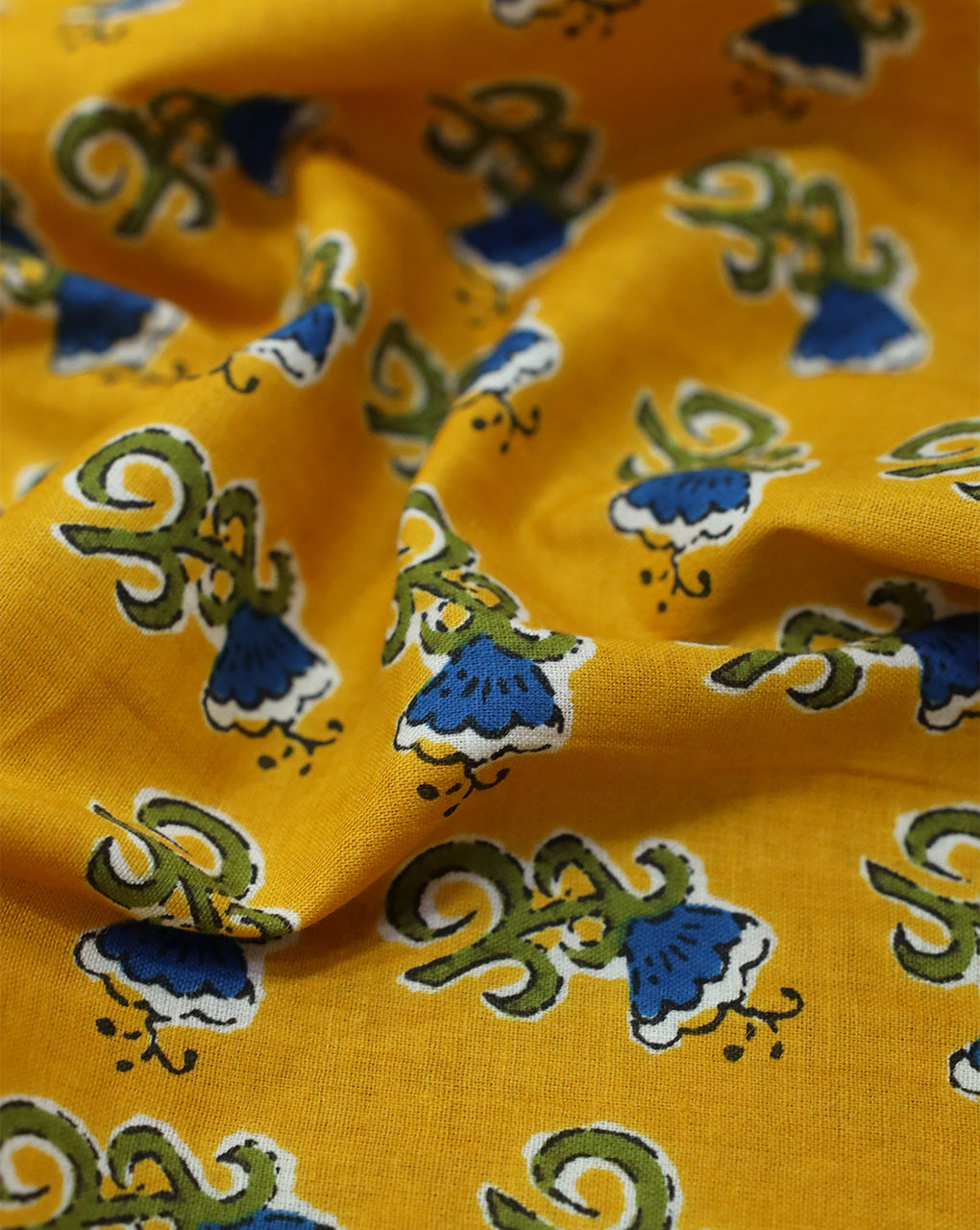 YELLOW & BLUE FLORAL DESIGN COTTON PRINTED FABRIC