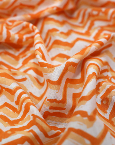 WHITE & ORANGE ABSTRACT DESIGN COTTON PRINTED FABRIC