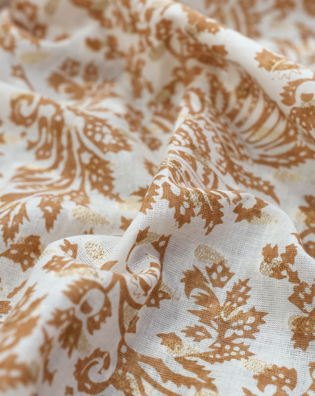 WHITE & PEACH ABSTRACT DESIGN COTTON PRINTED FABRIC