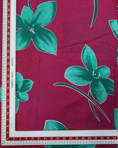 BURGUNDY & GREEN FLORAL DESIGN COTTON PRINTED FABRIC