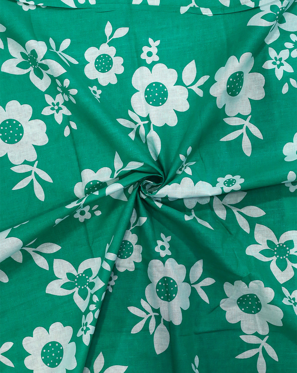 GREEN & WHITE FLORAL DESIGN COTTON PRINTED FABRIC