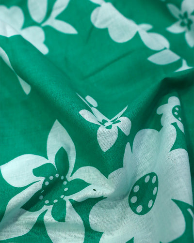 GREEN & WHITE FLORAL DESIGN COTTON PRINTED FABRIC